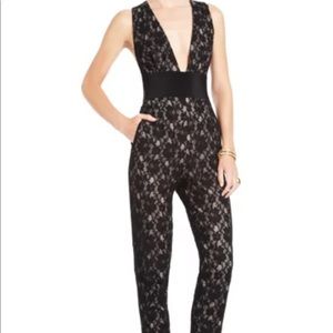 Black and nude lace beaute bcbg jumpsuit